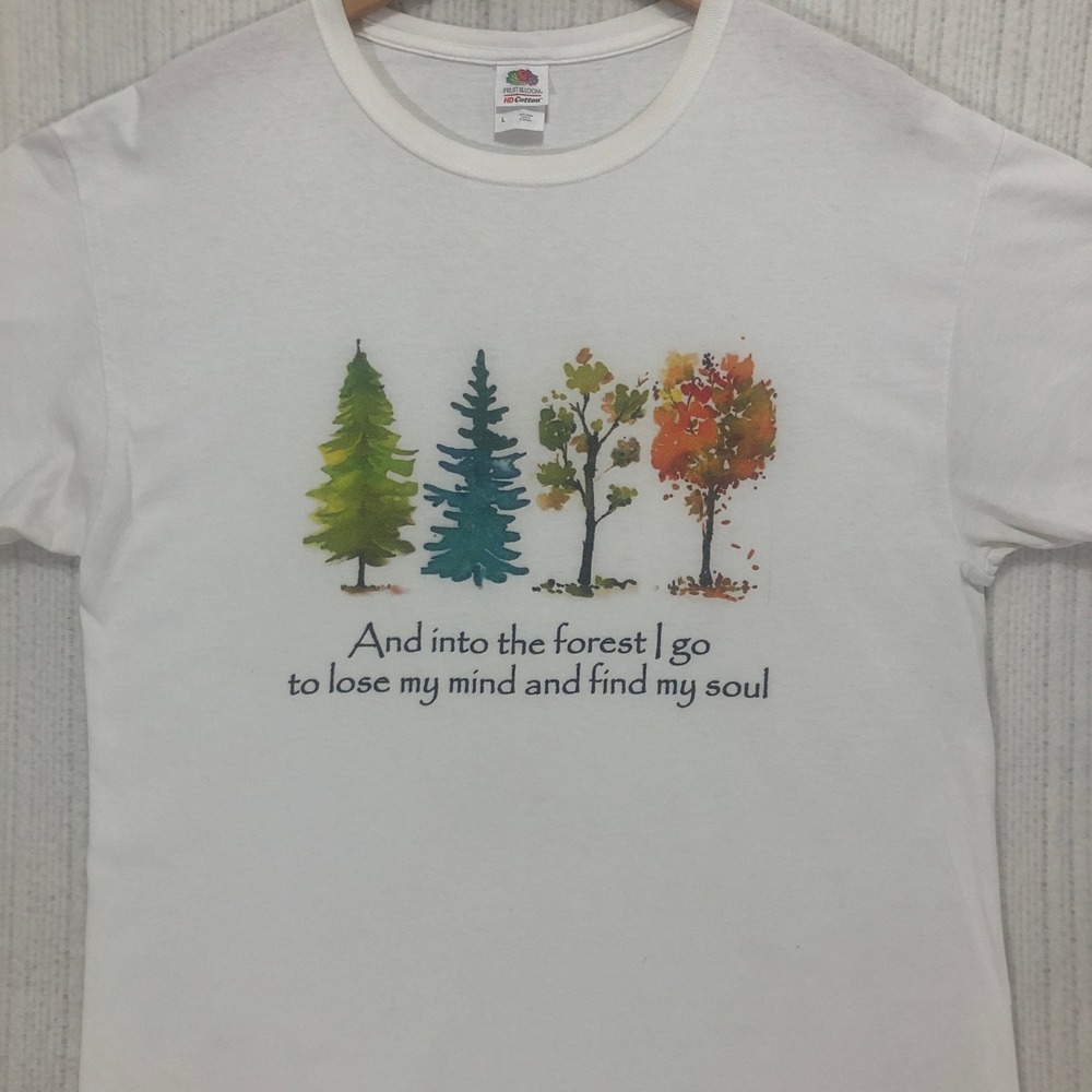 Fruit of the Loom Into the Forest I Go Tree Graphic White‎ T-Shirt Mens L L001